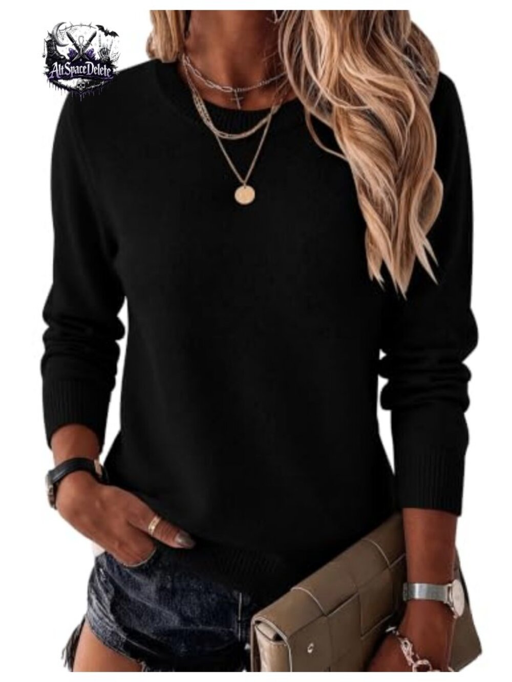Womens Wool Blend Pullover Sweater Crewneck Long Sleeve Knit Top